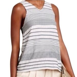 DELETTA ANTHROPOLOGIE GRAY STRIPE CROSSOVER SPLIT BACK TANK TOP WOMENS SZ XS